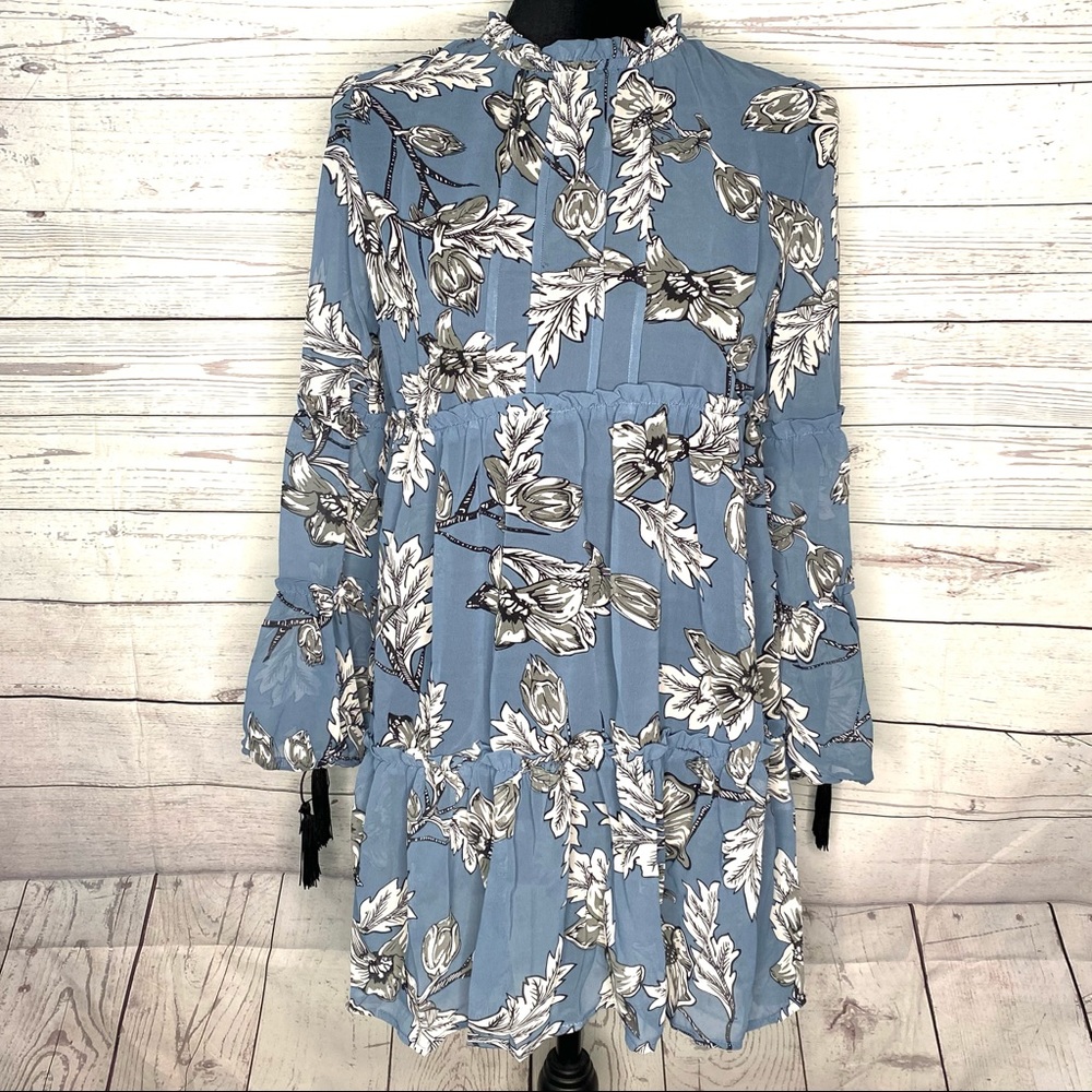 OASAP Long Sleeve Ruffle Floral Boho Mini Dress